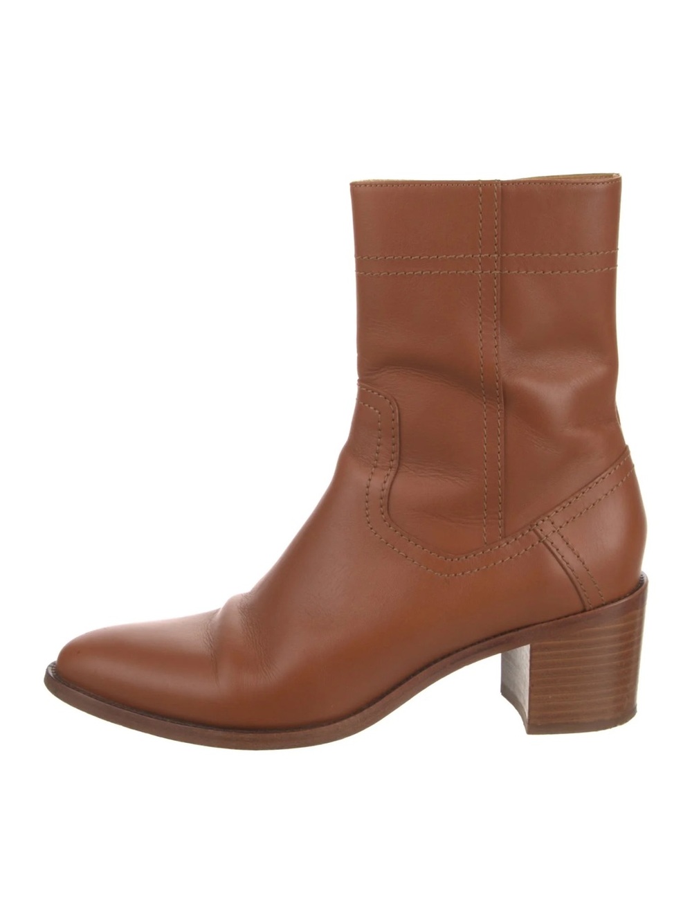 A.P.C. Cognac Brown Leather Mid-Calf Block Heel Boots - 38/8
